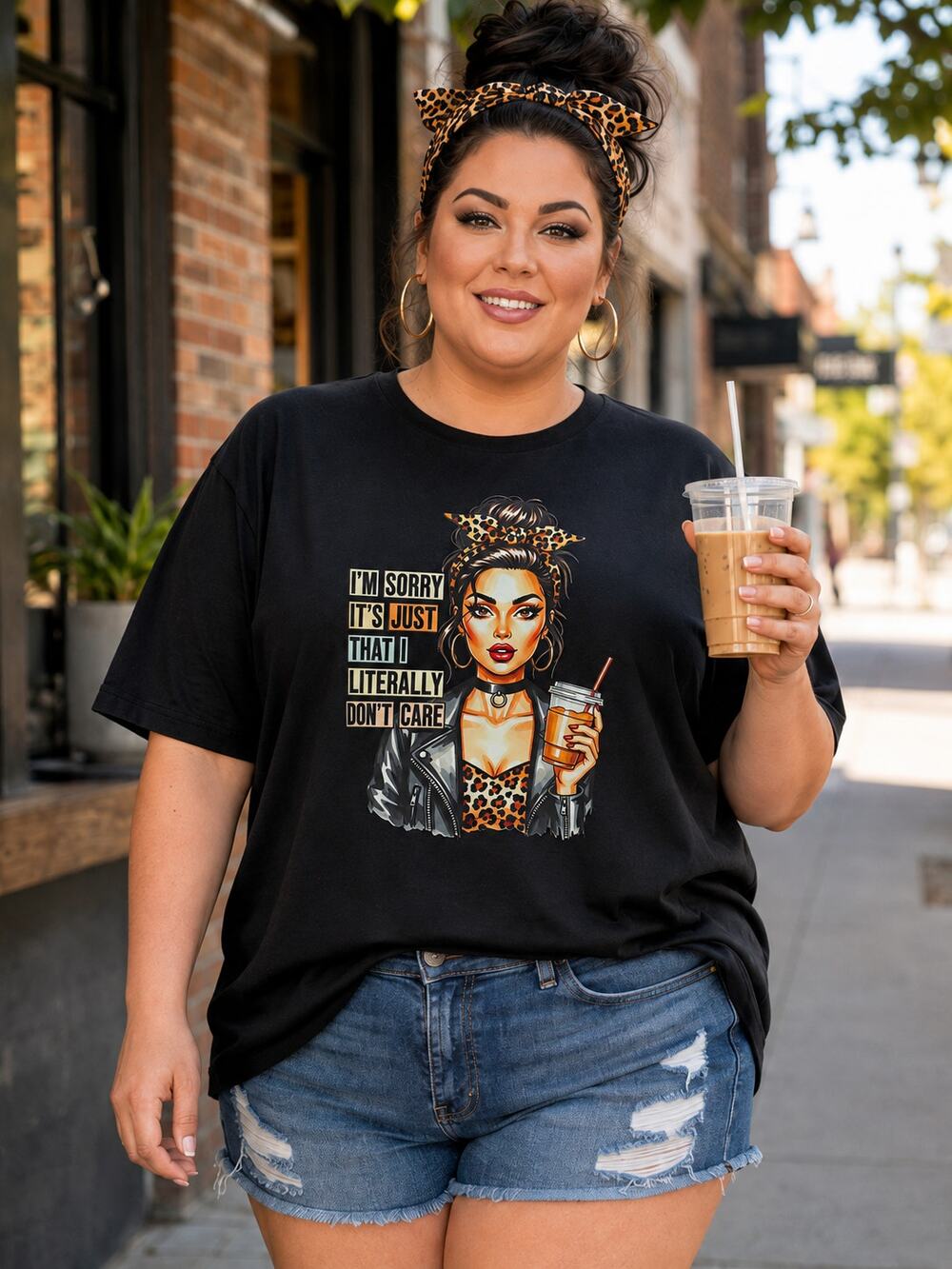 Custom Plus Size 3X Black Sassy Coffee Leopard Graphic Tee NWOT